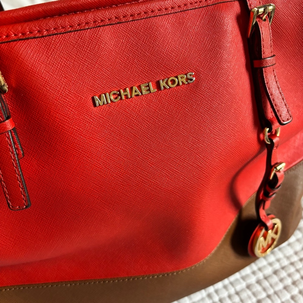 Michael Kors Red and Brown Shoulder Bag